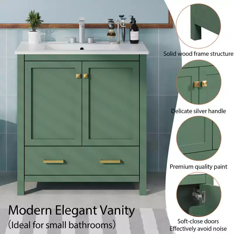 Mobile bagno a doppia lavabo 48 Vintage, con ante a chiusura ammortizzata e ripiano
