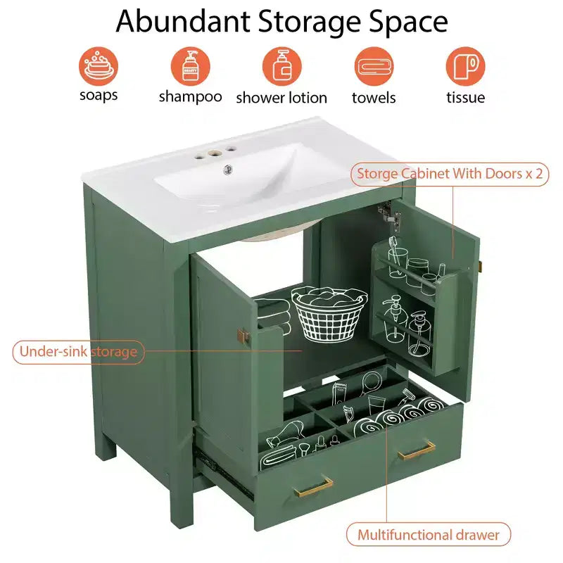 Mobile bagno a doppia lavabo 48 Vintage, con ante a chiusura ammortizzata e ripiano