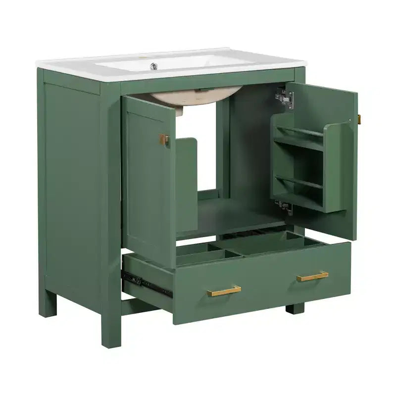 Mobile bagno a doppia lavabo 48 Vintage, con ante a chiusura ammortizzata e ripiano