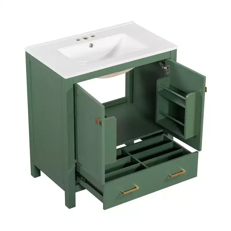 Mobile bagno a doppia lavabo 48 Vintage, con ante a chiusura ammortizzata e ripiano