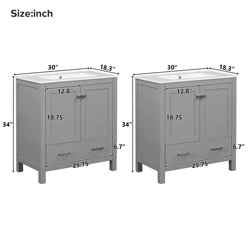 Mobile bagno a doppia lavabo 48 Vintage, con ante a chiusura ammortizzata e ripiano