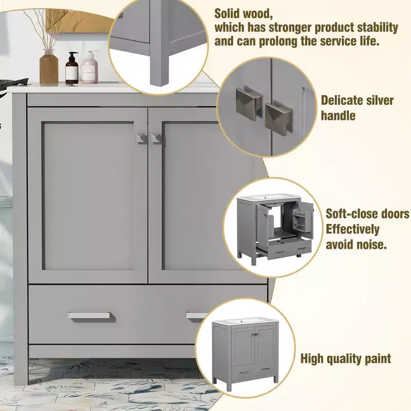 Mobile bagno a doppia lavabo 48 Vintage, con ante a chiusura ammortizzata e ripiano