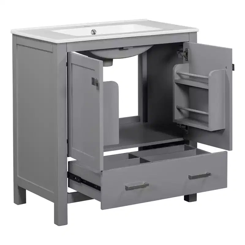 Mobile bagno a doppia lavabo 48 Vintage, con ante a chiusura ammortizzata e ripiano