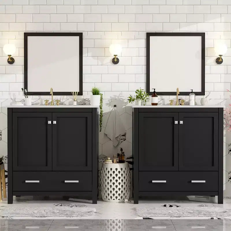 Mobile bagno a doppia lavabo 48 Vintage, con ante a chiusura ammortizzata e ripiano