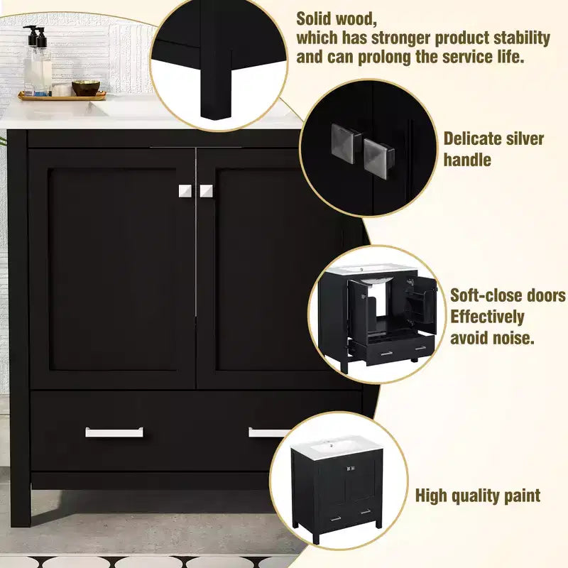 Mobile bagno a doppia lavabo 48 Vintage, con ante a chiusura ammortizzata e ripiano