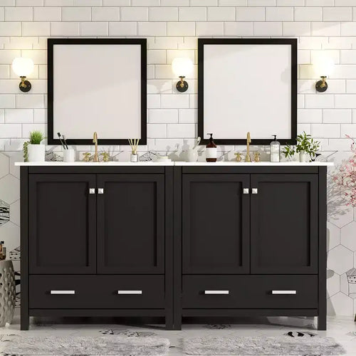 48 Vintage Bathroom Vanity Combo with Double Vanities, Bathroom Storage Cabinet with Soft Close Doors and Shelf