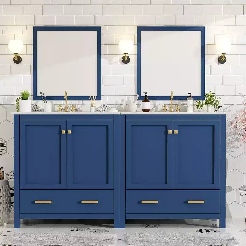 Mobile bagno a doppia lavabo 48 Vintage, con ante a chiusura ammortizzata e ripiano