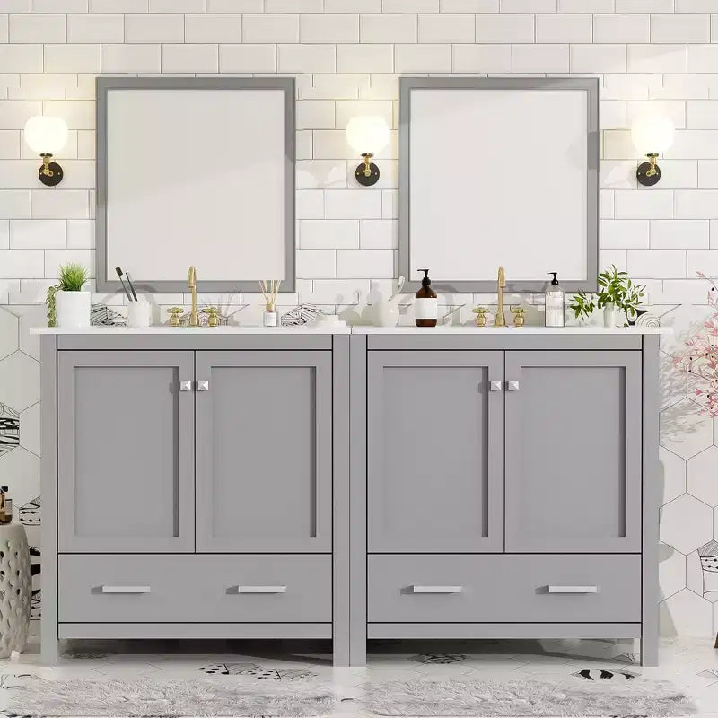 Mobile bagno a doppia lavabo 48 Vintage, con ante a chiusura ammortizzata e ripiano