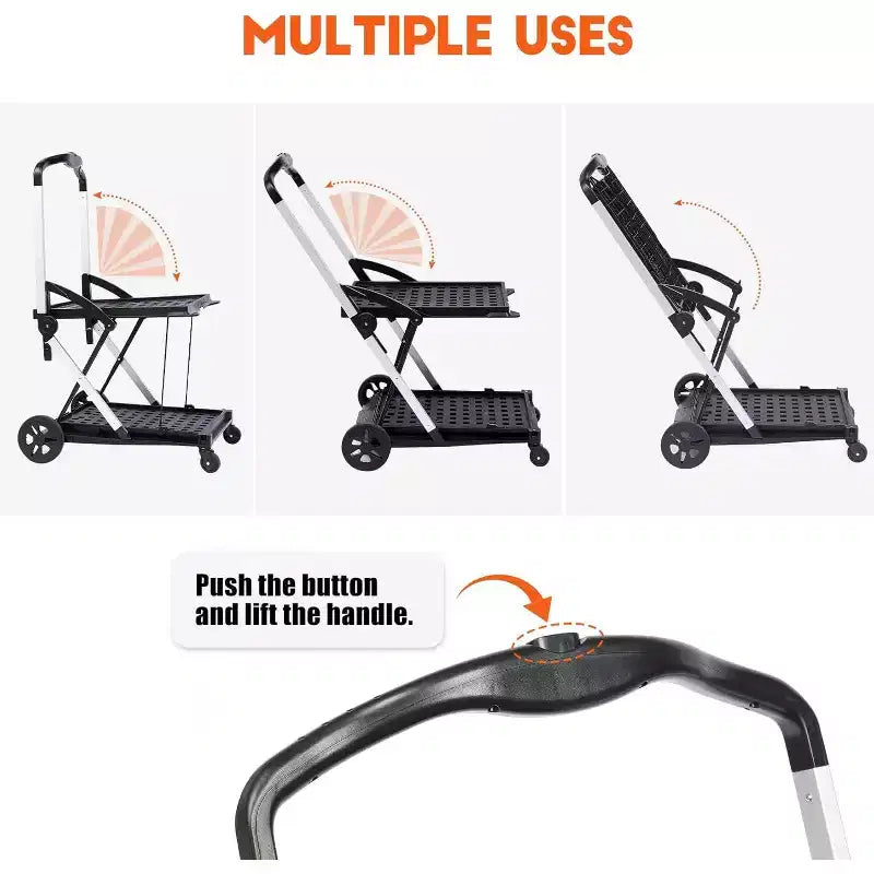 Carrello Utilitario Pieghevole per Ufficio con Ruote, Carrello Portautensili a 2 Livelli con Rotelle, Organizzatore Multiuso Pieghevole, Nero, 2 Scatole di Carico