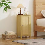Comodino rustico con anta in rattan, tavolino laterale accentato nero con contenitore - Comodino moderno compatto per camera da letto, soggiorno, ufficio