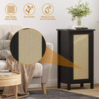 Comodino rustico con anta in rattan, tavolino laterale accentato nero con contenitore - Comodino moderno compatto per camera da letto, soggiorno, ufficio