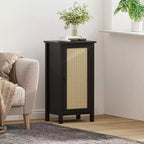 Farmhouse Nightstand with Rattan Door, Black Accent End Table with Storage - Compact Modern Bedside Table for Bedroom, Living Room, Office