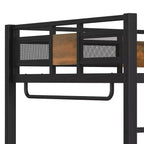 Letto a soppalco con scrivania e cassetti in tessuto non tessuto, struttura in metallo con scale, silenzioso e senza bisogno di rete. Nero