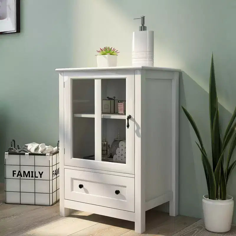 Credenza Buffet, Consolle con Ante in Vetro, Maniglie a Campana in Metallo, Ripiano Regolabile, 1 Cassetto, Credenza per Soggiorno, Cucina