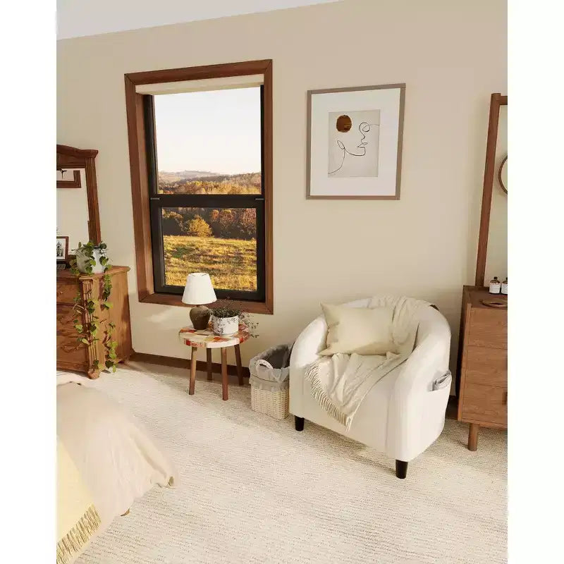 Poltrona d'accento, Poltroncine a barile in boucle accoglienti, Comoda poltrona club rotonda, Poltrona moderna con morbido cuscino, per Soggiorno, Camera da letto, Lettura