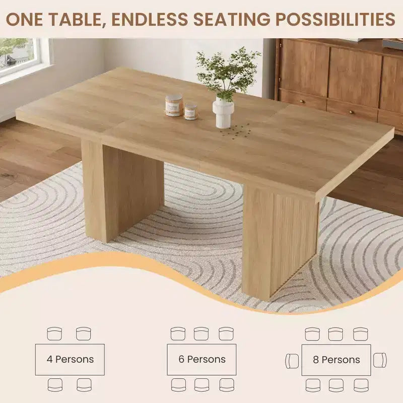 Tavolo da Pranzo 70.8 per 6 8 10, Tavolo da Pranzo Moderno con Contenitore, Tavolo da Cucina in Legno con Gambe Scanalate, Tavoli da Pranzo per Cucina Sala da Pranzo