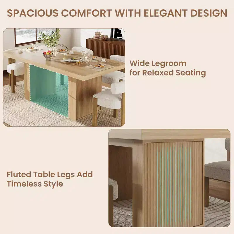 Tavolo da Pranzo 70.8 per 6 8 10, Tavolo da Pranzo Moderno con Contenitore, Tavolo da Cucina in Legno con Gambe Scanalate, Tavoli da Pranzo per Cucina Sala da Pranzo