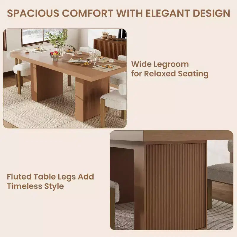 Tavolo da Pranzo 70.8 per 6 8 10, Tavolo da Pranzo Moderno con Contenitore, Tavolo da Cucina in Legno con Gambe Scanalate, Tavoli da Pranzo per Cucina Sala da Pranzo