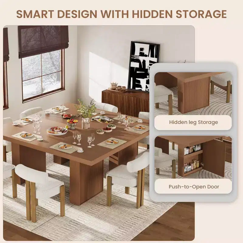 Tavolo da Pranzo 70.8 per 6 8 10, Tavolo da Pranzo Moderno con Contenitore, Tavolo da Cucina in Legno con Gambe Scanalate, Tavoli da Pranzo per Cucina Sala da Pranzo