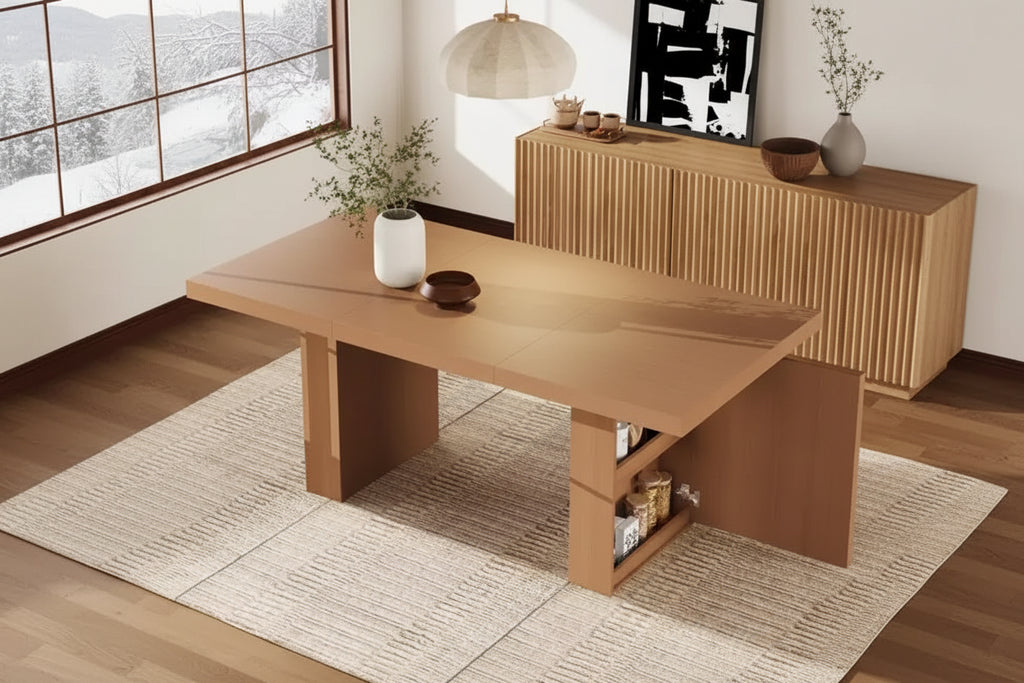Tavolo da Pranzo 70.8 per 6 8 10, Tavolo da Pranzo Moderno con Contenitore, Tavolo da Cucina in Legno con Gambe Scanalate, Tavoli da Pranzo per Cucina Sala da Pranzo