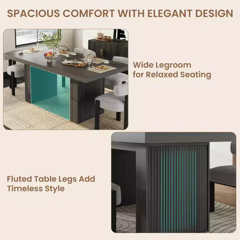 Tavolo da Pranzo 70.8 per 6 8 10, Tavolo da Pranzo Moderno con Contenitore, Tavolo da Cucina in Legno con Gambe Scanalate, Tavoli da Pranzo per Cucina Sala da Pranzo