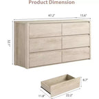 Cassettiera a 6 cassetti per camera da letto, Comò in legno largo senza maniglie, Grande cassettiera moderna per soggiorno, ingresso, corridoio