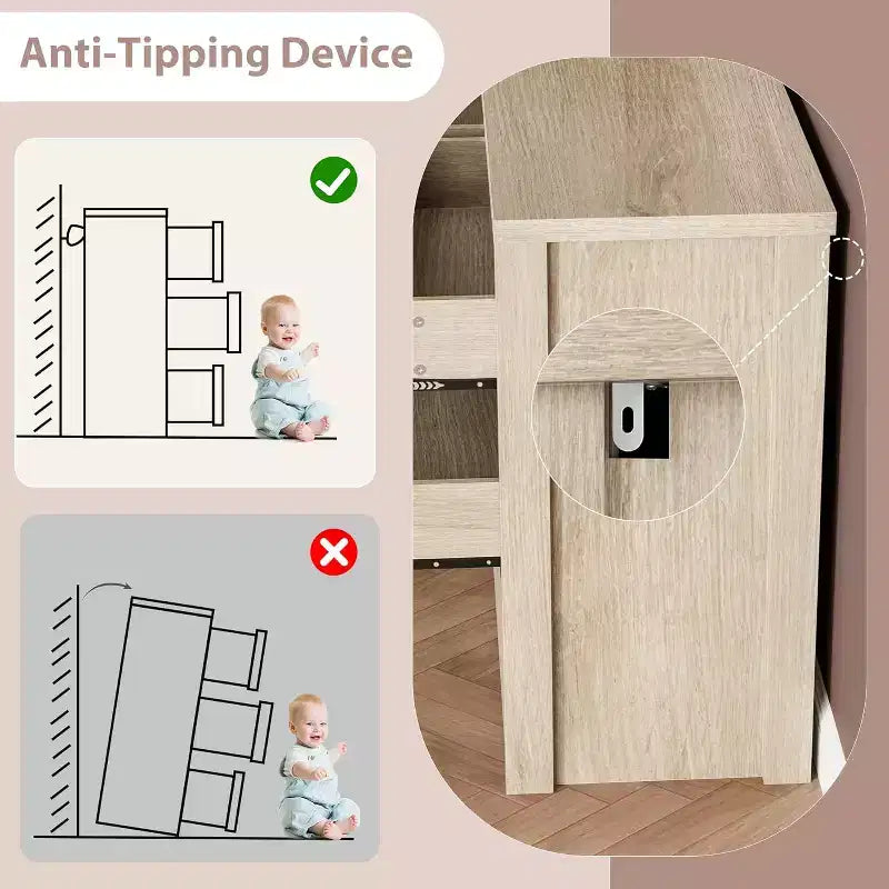 Cassettiera a 6 cassetti per camera da letto, Comò in legno largo senza maniglie, Grande cassettiera moderna per soggiorno, ingresso, corridoio