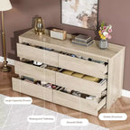 Cassettiera a 6 cassetti per camera da letto, Comò in legno largo senza maniglie, Grande cassettiera moderna per soggiorno, ingresso, corridoio