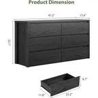 Cassettiera a 6 cassetti per camera da letto, Comò in legno largo senza maniglie, Grande cassettiera moderna per soggiorno, ingresso, corridoio