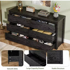 Cassettiera a 6 cassetti per camera da letto, Comò in legno largo senza maniglie, Grande cassettiera moderna per soggiorno, ingresso, corridoio