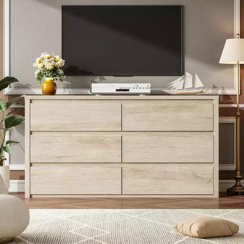 Cassettiera a 6 cassetti per camera da letto, Comò in legno largo senza maniglie, Grande cassettiera moderna per soggiorno, ingresso, corridoio