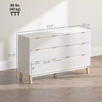 Comò a 6 cassetti per camera da letto, cassettiera scanalata con maniglie dorate e 5 gambe in legno