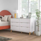Comò a 6 cassetti per camera da letto, cassettiera scanalata con maniglie dorate e 5 gambe in legno