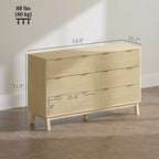 Comò a 6 cassetti per camera da letto, cassettiera scanalata con maniglie dorate e 5 gambe in legno