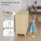 Comò a 6 cassetti per camera da letto, cassettiera scanalata con maniglie dorate e 5 gambe in legno