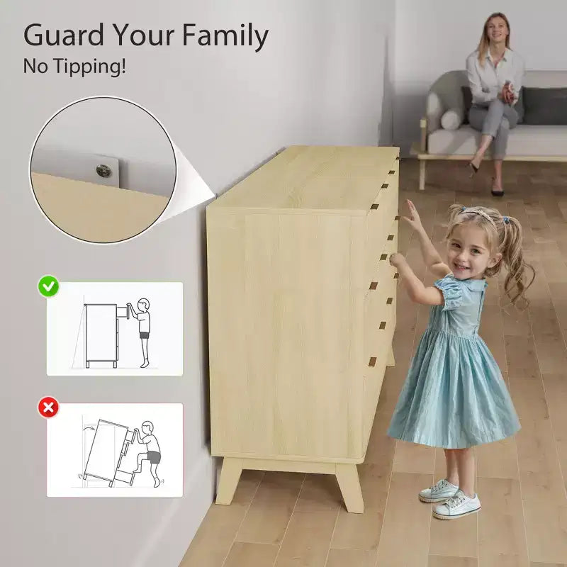 Comò a 6 cassetti per camera da letto, cassettiera scanalata con maniglie dorate e 5 gambe in legno