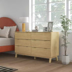 Comò a 6 cassetti per camera da letto, cassettiera scanalata con maniglie dorate e 5 gambe in legno