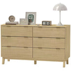 6 Drawer Double Dresser for Bedroom, Fluted Chest of Drawers with Gold Finger Pulls and 5 Wood Legs