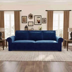MAYEERTY 93.7 King Pull Out Sofa Bed, 3-in-1 Velvet Convertible Sleeper Sofa with Nailhead Trim& Rolled Arm Blue