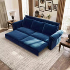 Divano letto King 3 in 1 in velluto da 93.7" con borchie e braccioli arrotolati, blu