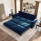 Divano letto King 3 in 1 in velluto da 93.7" con borchie e braccioli arrotolati, blu