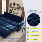 Divano letto King 3 in 1 in velluto da 93.7" con borchie e braccioli arrotolati, blu