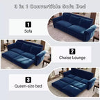 Divano letto King 3 in 1 in velluto da 93.7" con borchie e braccioli arrotolati, blu