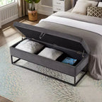 58.6 Panca Ottomana di Tendenza a Fondo Letto con Contenitore, Ottomana di Lusso in Velluto, Panca Accento Imbottita in Morbida Schiuma con Gambe in Ferro, Capacità 227 kg
