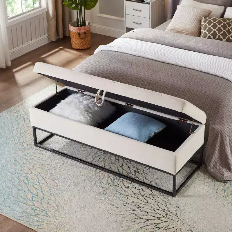 58.6 Panca Ottomana di Tendenza a Fondo Letto con Contenitore, Ottomana di Lusso in Velluto, Panca Accento Imbottita in Morbida Schiuma con Gambe in Ferro, Capacità 227 kg