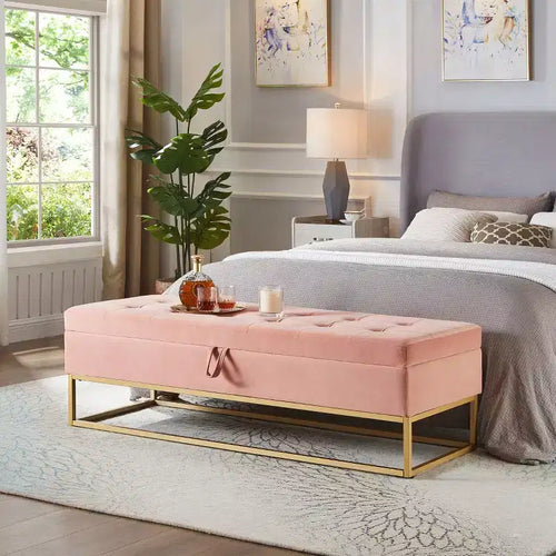 TUYOHW 58.6 On-Trend End-of-Bed Ottoman Bench with Storage,Luxury Velvet Ottoman,Soft Foam Filled Accent Bench with Iron Legs,500lbs Capacity