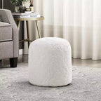 TUYOHW 17H Faux Fur Ottoman for Living Room,Round Footrest Stool Non-Slip Bean Bag Chair,300lbs Capacity,Off-White