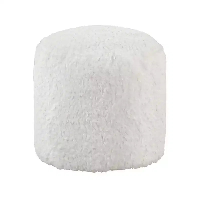 Poggiapiedi Pouf 17H in Ecopelliccia per Soggiorno, Sgabello Rotondo Antiscivolo a Sacco, Capacità 136 kg, Bianco sporco