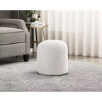 Poggiapiedi Pouf 17H in Ecopelliccia per Soggiorno, Sgabello Rotondo Antiscivolo a Sacco, Capacità 136 kg, Bianco sporco