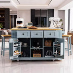 53 Large Rolling Kitchen Island with Drop Leaf & Power Outlet, Kitchen Cart with Door Storage, 5 Side Racks & 5 Wheels, Grey Blue